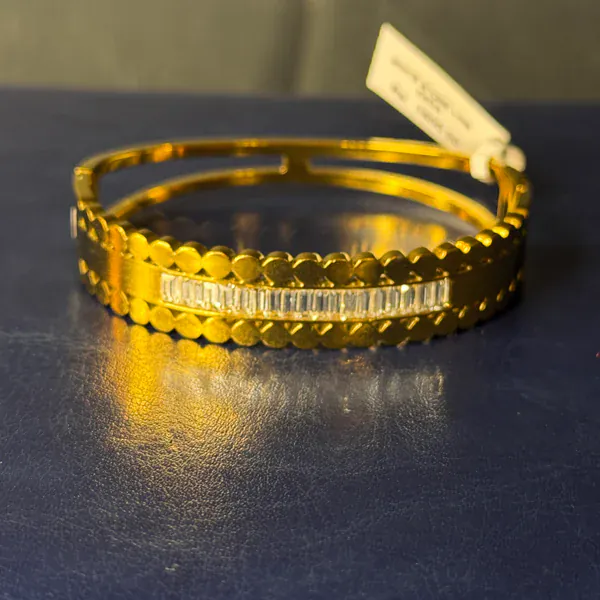 Anti-Tarnish White Stone Line Kada - Anti-Tarnish from BLINGARI luxury Indian fashion collection