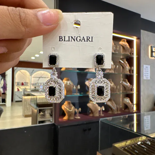 Black Silver Latkan Earrings - Earrings & Jhumkas from BLINGARI luxury Indian fashion collection