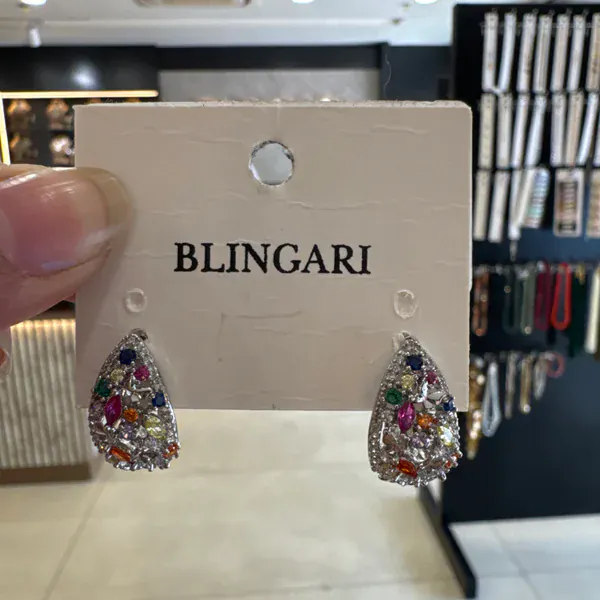 Multi Crystal Stud Earrings - Earrings & Jhumkas from BLINGARI luxury Indian fashion collection