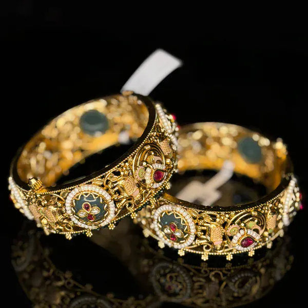 Green Moti Kada - Kada from BLINGARI luxury Indian fashion collection