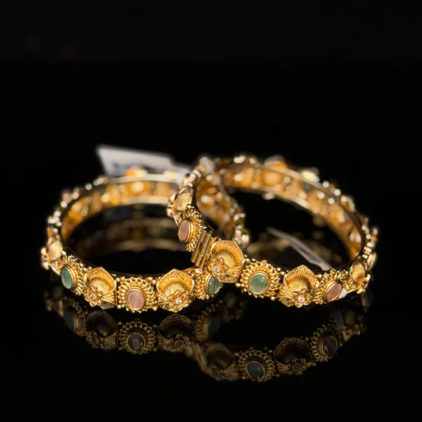 Gold Oval Kada - Kada from BLINGARI luxury Indian fashion collection