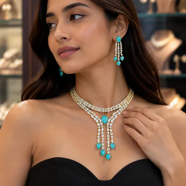 Crab Mint Set - Necklaces & Pendants from BLINGARI luxury Indian fashion collection