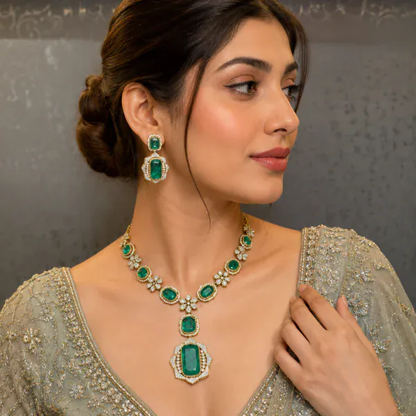 Emerald I Flower - Necklaces & Pendants from BLINGARI luxury Indian fashion collection