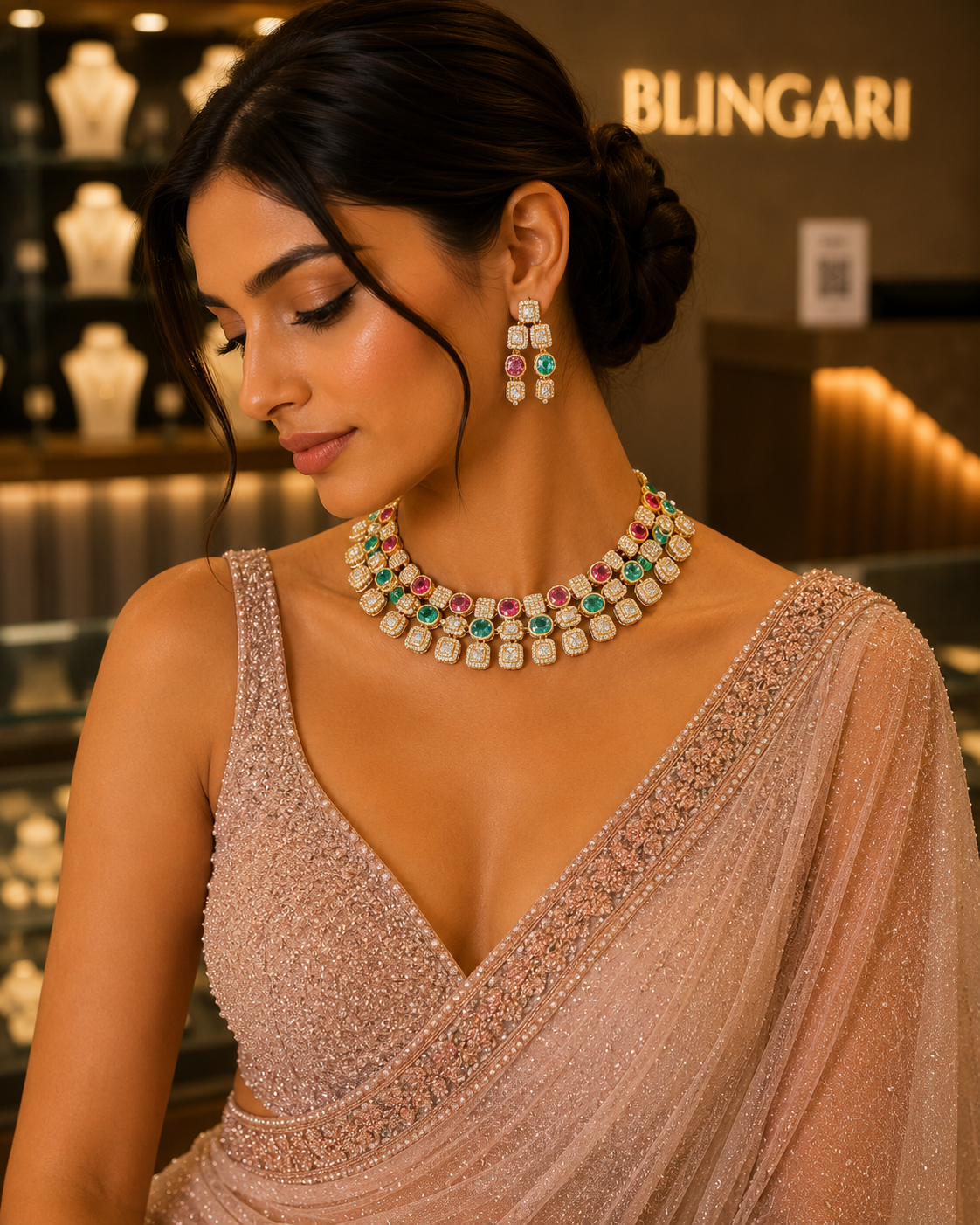 Pnk Green Z Kundan - Necklaces & Pendants from BLINGARI luxury Indian fashion collection