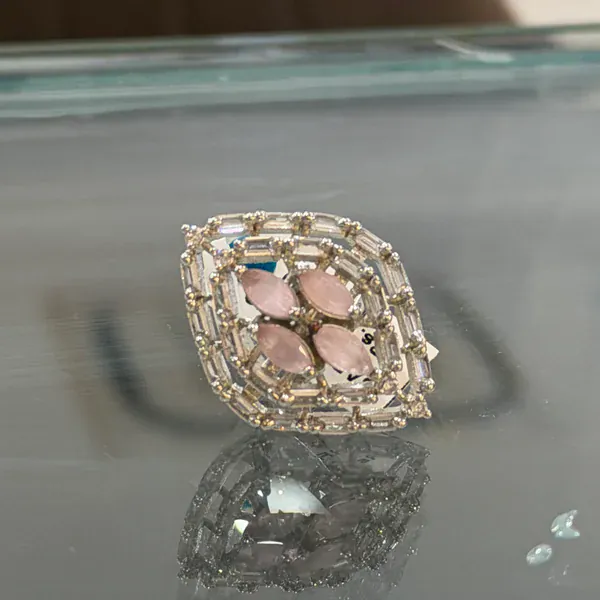 Barfi Ring Pink - Rings & Hathphool from BLINGARI luxury Indian fashion collection