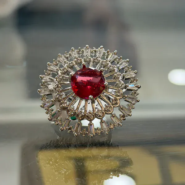 Umbrella Stone Ring - Rings & Hathphool from BLINGARI luxury Indian fashion collection