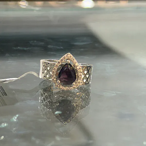 Mesh Ring Purple - Rings & Hathphool from BLINGARI luxury Indian fashion collection