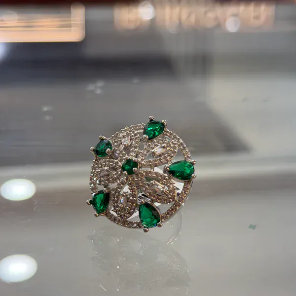 Silver Five Stone Ring - Rings & Hathphool from BLINGARI luxury Indian fashion collection