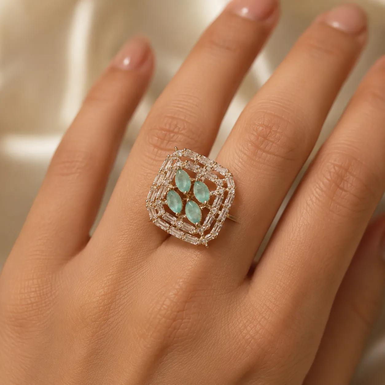 Barfi Ring Mint - Rings & Hathphool from BLINGARI luxury Indian fashion collection