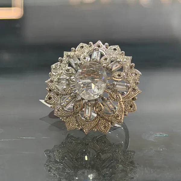Silver Stone Cocktail Ring - Rings & Hathphool from BLINGARI luxury Indian fashion collection