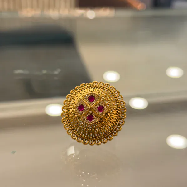 Round Gold Ring - Rings & Hathphool from BLINGARI luxury Indian fashion collection