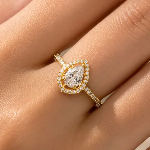Pear Stone Ring - Rings & Hathphool from BLINGARI luxury Indian fashion collection