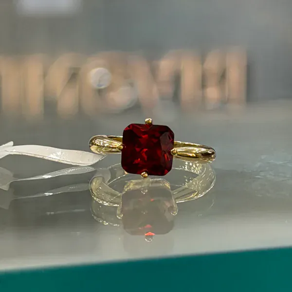 Ruby Square Stone Ring - - Rings & Hathphool - BLINGARI - Media 1
