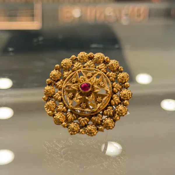 Gold Polki Circle Ring - Rings & Hathphool from BLINGARI luxury Indian fashion collection