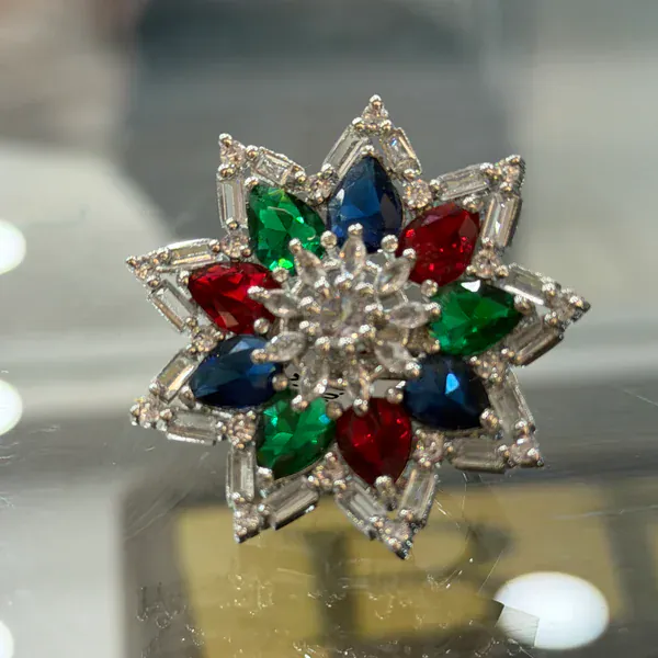 Tri Sabhya Cocktail Ring - Rings & Hathphool from BLINGARI luxury Indian fashion collection