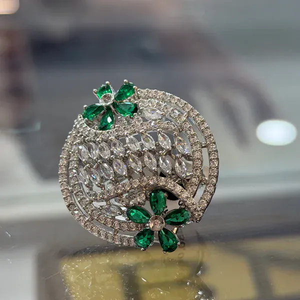 Emerald Scorpion Ring - Rings & Hathphool from BLINGARI luxury Indian fashion collection