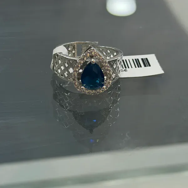 Mesh Ring Blue - Rings & Hathphool from BLINGARI luxury Indian fashion collection