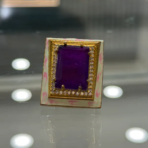 Purple Square Swarovski Ring - Rings & Hathphool from BLINGARI luxury Indian fashion collection