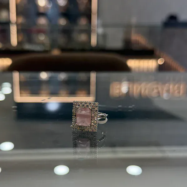 Pink Square Stone Ring - Rings & Hathphool from BLINGARI luxury Indian fashion collection