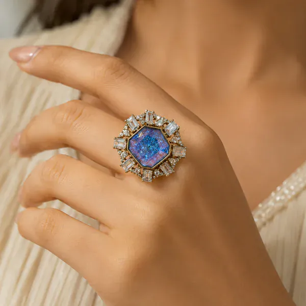 White Swarovski Ring - - Rings & Hathphool - BLINGARI - Media 1