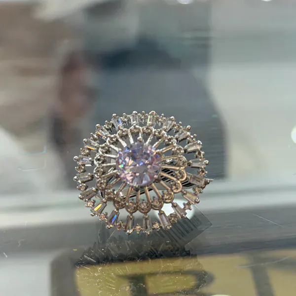 Umbrella White Stone Ring - Rings & Hathphool from BLINGARI luxury Indian fashion collection