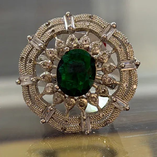 Emerald Shield - Rings & Hathphool from BLINGARI luxury Indian fashion collection