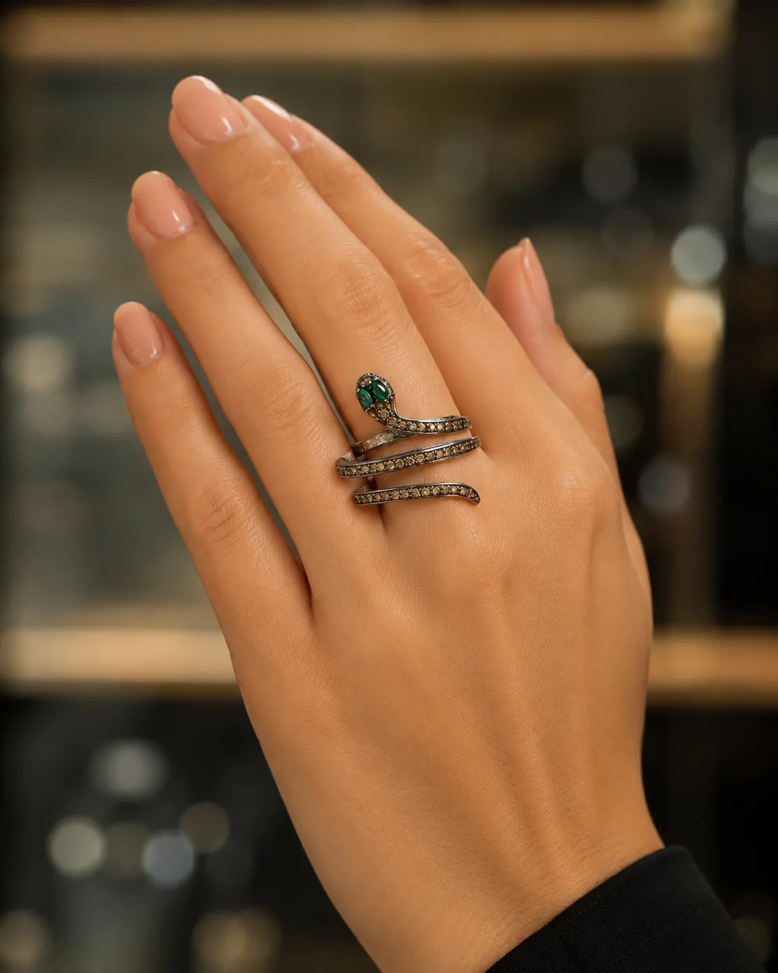 Multi Layer Snake Ring - Rings & Hathphool from BLINGARI luxury Indian fashion collection