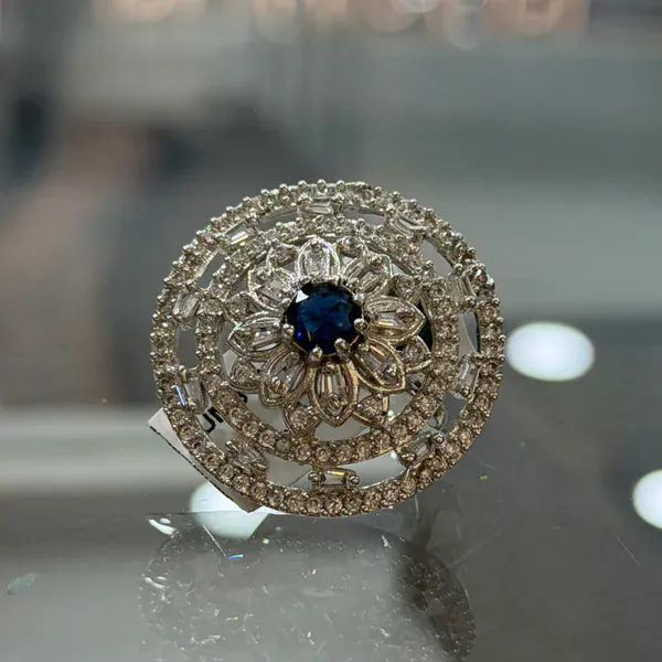 Blue Umbrella Stone Ring - Rings & Hathphool from BLINGARI luxury Indian fashion collection